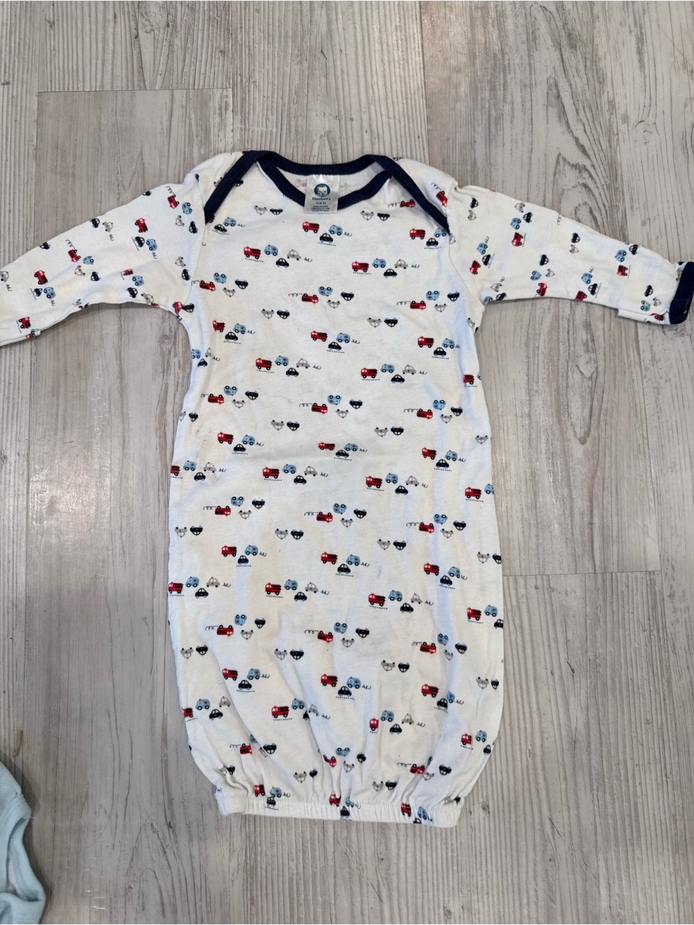 Gerber White Baby Gown with Red and Navy Vehicle Print